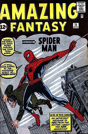 Marvel introduced Spider-Man on the cover of ‘Amazing Fantasy' No. 15 dated August 1962. Image courtesy of Wikimedia Commons. Spider-Man All Marvel characters and the distinctive likeness(es) thereof are Trademarks & Copyright © 1962 Marvel Characters, Inc. All rights reserved.