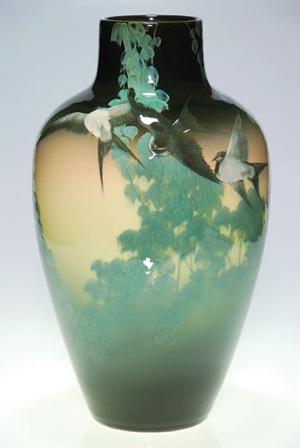 Rare and important Rookwood Black Iris scenic vase done by Kataro Shirayamadani in 1907. Sold at The Auctions at Rookwood's Dec. 5, 2010 sale for $43,200. Image courtesy of LiveAuctioneers.com Archive and Humler & Nolan (formerly The Auctions at Rookwood).