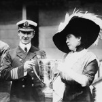 Margaret “Molly” Brown gives Arthur Henry Rostron, captain of the Carpathia, an award for his service in the rescue of Titanic's surviving passengers. Image courtesy of Wikimedia Commons.