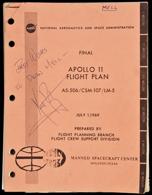Neil Armstrong signed this Apollo 11 flight plan for a NBC News correspondent. The rare autograph coupled with the importance of the lunar mission produced an auction price of $51,000. Image courtesy of PBA Galleries.