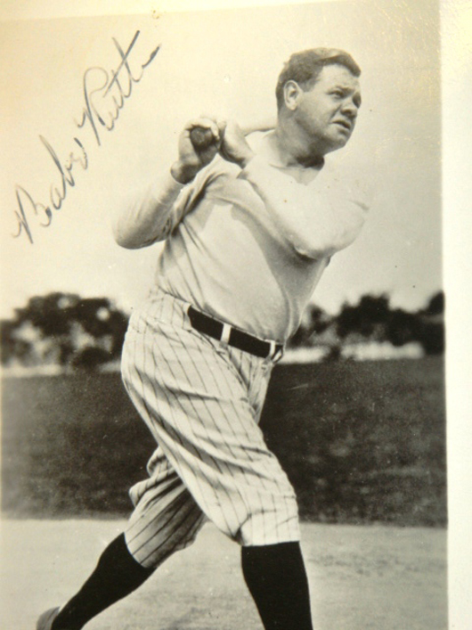 Authentic signed photo of Babe Ruth, dated May 22, 1948, less than three months before he died. Image courtesy of Tim’s Inc.