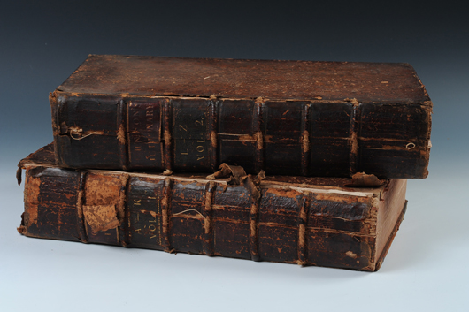 Two-volume 1755 first edition of Samuel Johnson’s A Dictionary of the English Language, $7,875. Dirk Soulis Auctions image.