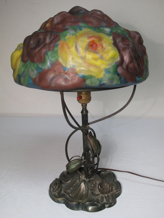 Pairpoint Puffy reverse-painted Rose Bouquet table lamp, shade and base marked “Pairpoint,” estimate $6,500-$8,500. Auctions Neapolitan image.