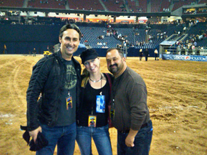 Auction Central News columnist Reyne Haines in Houston with the visiting American Pickers Mike Wolfe (left) and Frank Fritz (right). Image courtesy of Reyne Haines.