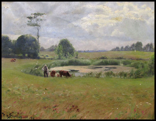 Hans Andersen Brendekilde, oil on canvas, pastoral landscape, circa 1893. Image courtesy of William Jenack Estate Appraisers and Auctioneers.