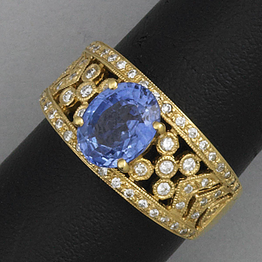Diamond and sapphire ring. Estimate: $1,200-$1,500. Image courtesy of Rago Art and Auction Center.