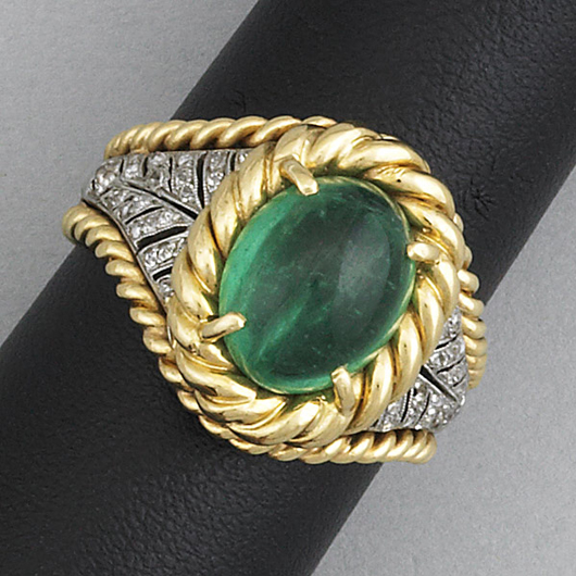 Emerald and diamond ring. Estimate: $1,500-$2,000. Image courtesy of Rago Art and Auction Center.