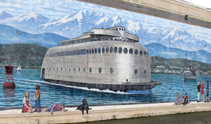 A mural in Port Angeles, Wash., depicts the streamlined ferry MV Kalakala in its heyday. This file is licensed under the Creative Commons Attribution 2.0 Generic license.