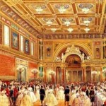 1856 Louis Haghe painting titled The New Ballroom, Buckingham Palace. Many exquisite artworks are on display in the ballroom.