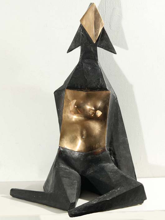 Lynn Chadwick (British, 1914-2003), ‘Sitting Elektra IV,’ 1968, bronze and polished bronze, artist's cast, edition of four, 24 1/4 inches high. Estimate: $40,000-60,000. Gene Shapiro Auctions image.