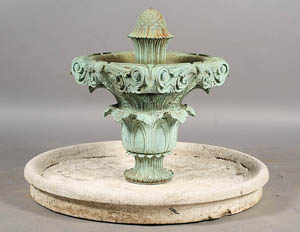 Antique bronze fountain having acorn finial top, circa 1890. Estimate: $2,500-$3,500. Image courtesy of Kamelot Auctions.