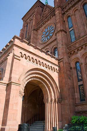Doorway to the 1885 Smithsonian Institution Building (The Castle), which originally housed all of the Institution's collections and remains its symbol. Photo by David Bjorgen, licensed under the Creative Commons Attribution-Share Alike 3.0 Unported license.