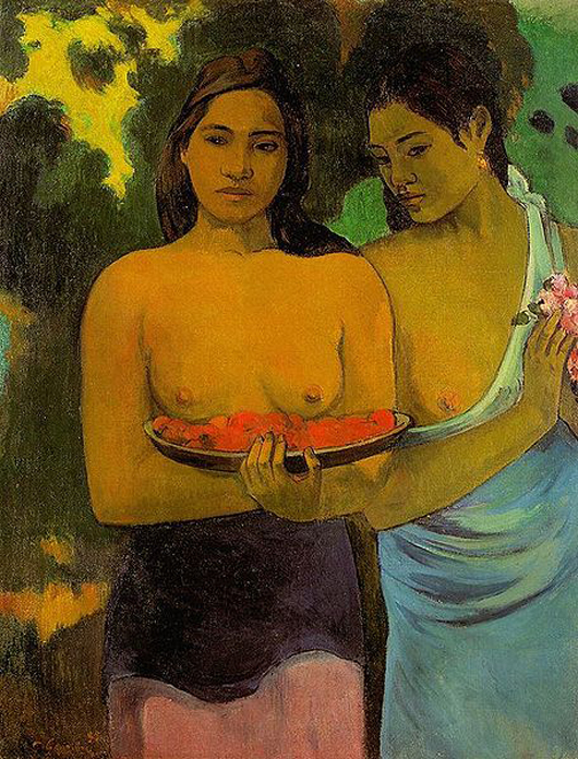 Eugene Henri Paul Gauguin (French, 1848-1903), Two Tahitian Women, 1899, oil on canvas, from the permanent collection of The Metropolitan Museum of Art, Gift of William Church Osborn, 1949. 