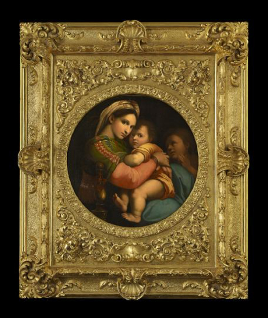 After Raphael Sanzio da Urbino, known as Raphael (Italian, 1483-1520), Madonna of the Chair, estimate $4,000-$7,000. New Orleans Auction Galleries image.