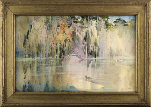 Alice Ravenel Huger Smith (Amer./South Carolina, 1876-1958), A Summer Duck in the Pool at Lavington, watercolor on paper, estimate $12,000-$18,000. New Orleans Auction Galleries image.
