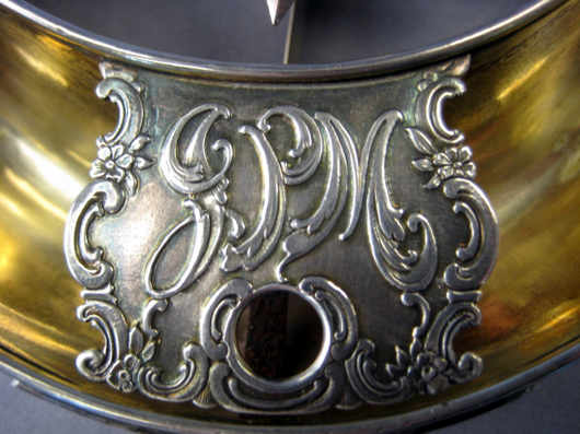 'JPM' Monogram from silver cigar cutter/ashtray by Tiffany Image courtesy of Boston Harbor Auctions.