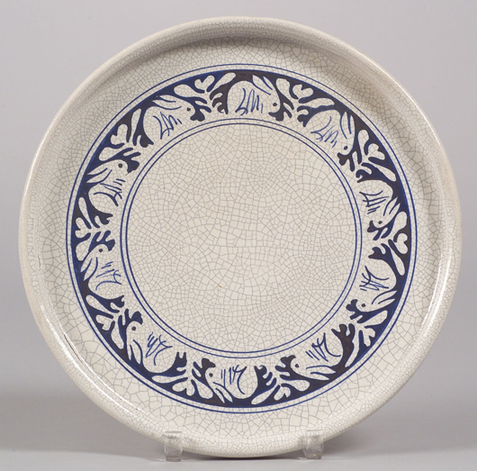 An unusual and very useful serving piece, this Dedham round tray with rabbit border (dia. 13½ inches) sold for $999 in 2006. Image courtesy Skinner Inc. 