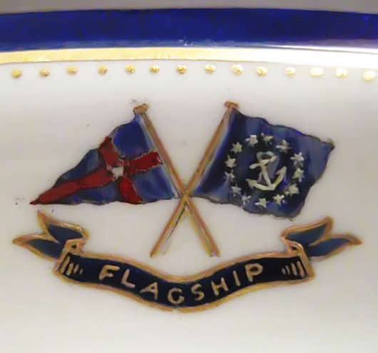 New York Yacht Club burgee and commodore burgee emblazoned on each piece of flagship china from J. Pierpont Morgan’s yacht Corsair from 1897. Image courtesy of Boston Harbor Auctions.