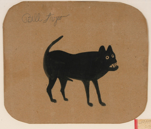 Ink on cardboard work by Bill Traylor, titled simply ‘Dog,’ signed upper left, excellent condition. Image courtesy of Slotin Auction.