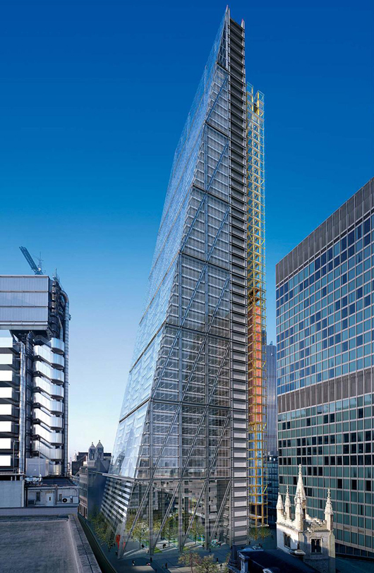 Computer-generated image of how 122 Leadenhall St./The Leadenhall Building, a k a The Cheese Grater will look upon its completion. Fair use of copyrighted image included in a press kit. Courtesy of Wikipedia.