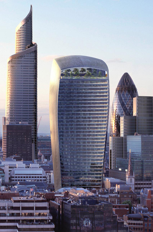 Artist's impression of how the new 20 Fenchurch Street skyscraper - a k a 'Walkie Talkie' building - will look upon completion in 2014. Fair use of copyrighted image included in a press kit. Courtesy of Wikipedia.