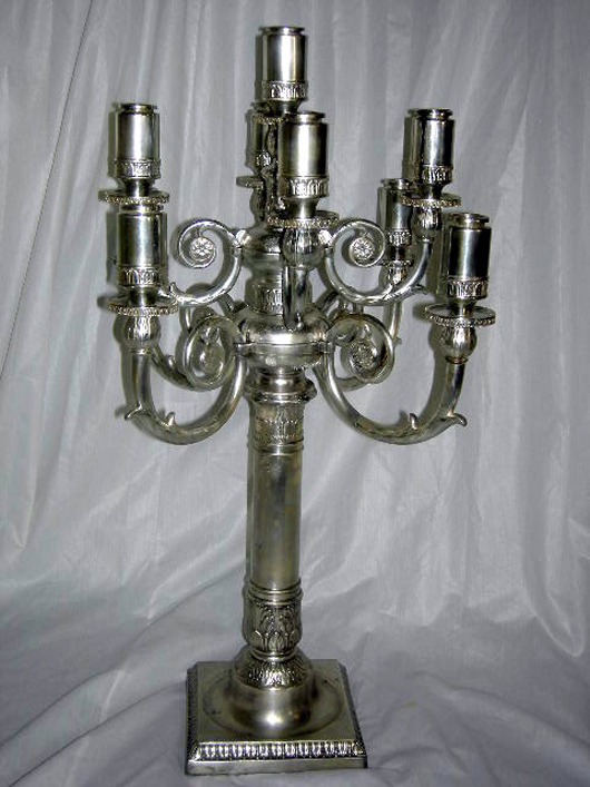 Sterling silver English-style nine-arm candelabra by Robbe & Berking weighing over 200 troy ounces. Image courtesy Specialists of the South Inc.