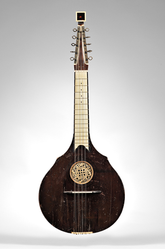 Cittern, William Gibson, Dublin, 1712, signed and dated at the upper back. Estimate $600-$800. Image courtesy of Skinner Inc.