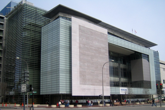 The Newseum is located at 555 Pensylvania Ave. NW in Washington. Image by David Monack. This file is licensed under the Creative Commons Attribution-Share Alike 3.0 United States license.