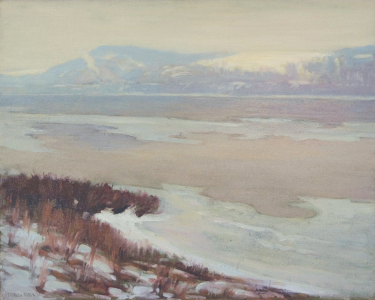 Charles Rosen (New Hope school, Pa., 1878-1950), Delaware Thawing (Delaware Quarries), oil on canvas, 32 by 40 inches. William H. Bunch Auctions image.
