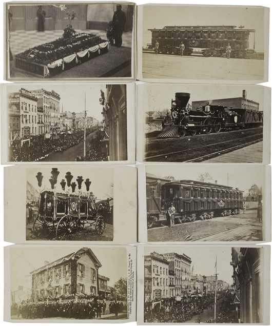 An album of carte-de-visite photographs of Abraham Lincoln’s funeral procession was the top-selling lot of Cowan’s American History auction conducted Dec. 9, 2009, selling for $27,025. The album's images included photos of the funeral train that carried Lincoln's casket on its nine-stop procession. Image courtesy of LiveAuctioneers.com Archive and Cowan's Auctions Inc.
