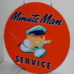 The top lot was this Union “Minute Man” double-sided porcelain sign with graphics, $12,938. Matthews Auctions image.