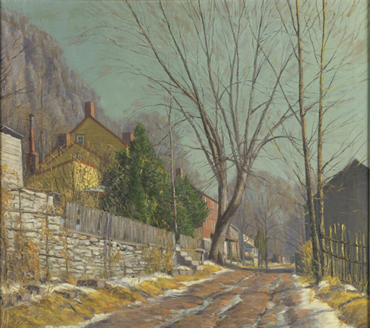 Kenneth R. Nunamaker, ‘On the Missing Link (Raven Rock, New Jersey),’ oil on linen, $60,000-$80,000. Photo courtesy of Rago Arts and Auction Center.