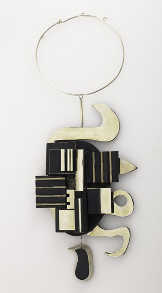 Louise Nevelson, untitled, painted wood and gold necklace, 11 1/4 inches long, $30,000-$40,000. Photo courtesy of Rago Arts and Auction Center.