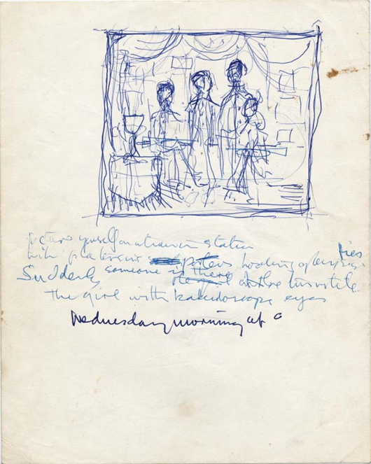 John Lennon original manuscript lyrics for the song Lucy in the Sky with Diamonds, from the LP Sgt. Pepper’s Lonely Hearts Club Band, penned in 1967, est. $200,000-$300,000. Image courtesy of Profiles in History.