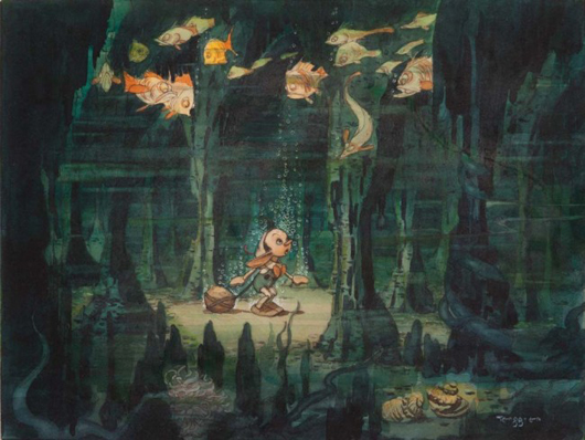 Gustaf Tenngren signed original concept painting for the 1940 Walt Disney film Pinocchio, est. $60,000-$80,000. Image courtesy of Profiles in History.