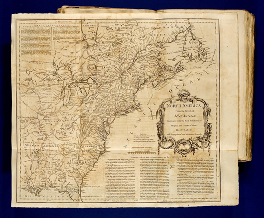 The Colonial Williamsburg exhibit includes this map of North America, which was published in London in 1755. Image courtesy of Colonial Williamsburg Foundation.
