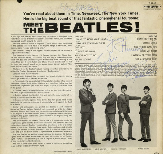 All four of the Beatles signed the back of the album cover. Image courtesy of Case Antiques Inc. Auction & Appraisals.