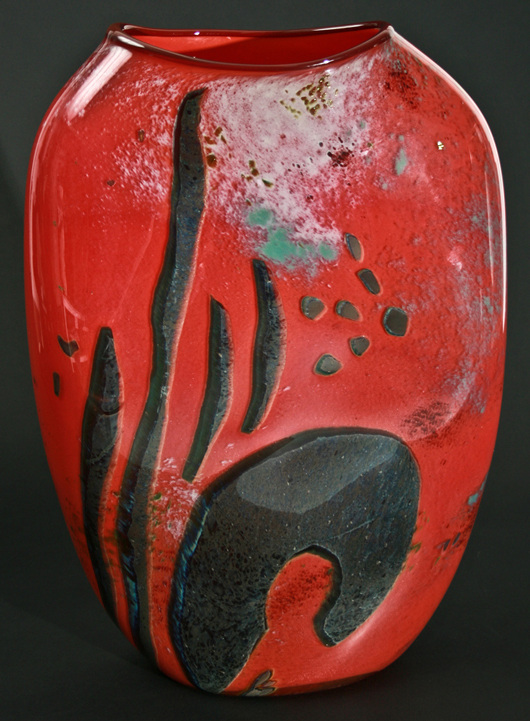 William Morris, (American, b. 1957), ‘Glass Vase,’ 1985, hand blown glass, 18 1/2 x 13 x 5 inches (object). Estimate: $6,000-$8,000.