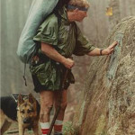 1990 photo of Bill Irwin and his seeing eye dog named Orient. Image courtesy of Appalachian Trail Museum.