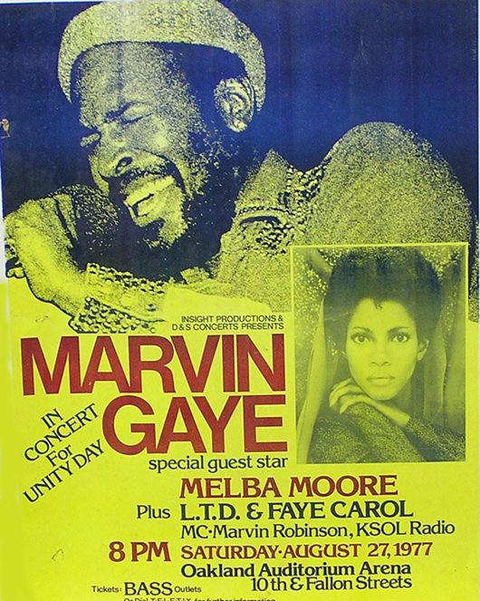 Marvin Gaye and Melba Moore headlined the 1977 Unity Day concert in Oakland, Calif. Image courtesy of LiveAuctioneers Archive and Clars Auction Gallery.