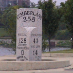 A milestone in Columbus, Ohio, marks the path of the National Road. Image courtesy of Wikimedia Commons.