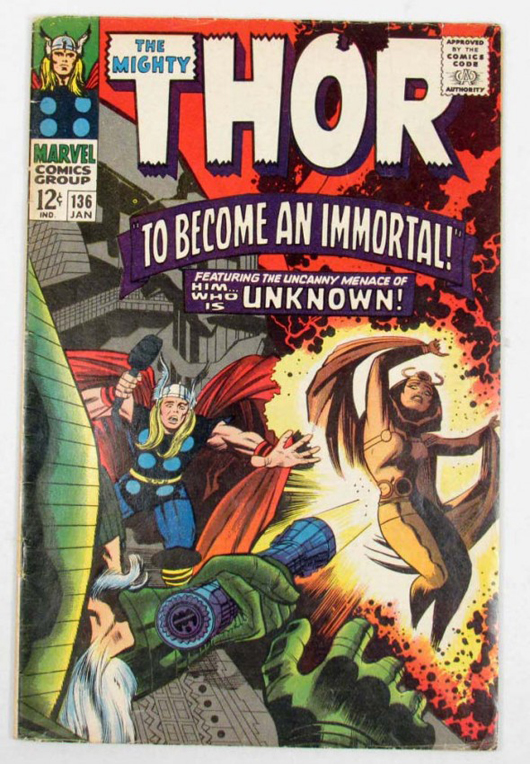 Thor, pictured on the cover of ‘The Mighty Thor No. 136,’ has been a smash hit at the box office. Image courtesy of LiveAuctioneers Archive and Pioneer Auction Gallery. The Mighty Thor and all Marvel characters and the distinctive likeness(es) thereof are trademarks & Copyright © 1966 Marvel Characters, Inc. All rights reserved.