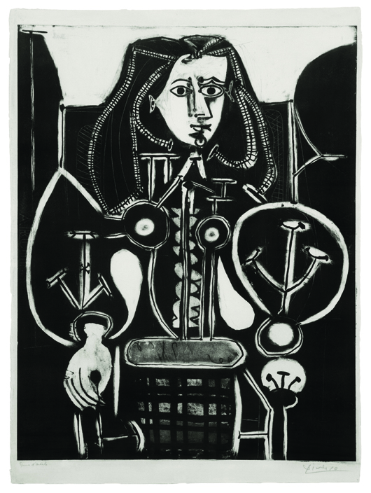 Pablo Picasso, ‘Femme au Fauteuil No. 4,’ sold for $103,700. Image courtesy of Leslie Hindman Auctioneers.