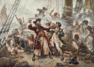 American painter Jean Leon Gerome Ferris (1863–1930) depicted the ‘The Capture of the Pirate, Blackbeard, 1718.'