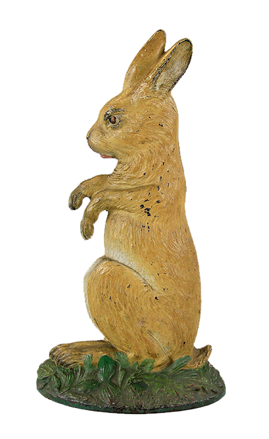 Bradley & Hubbard cast-iron Standing Rabbit doorstop, est. $2,000-$2,500. Bertoia Auctions image.