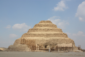The New Kingdom Cemetery is in South Saqqara, better known for its pyramids. The Step Pyramid of Djoser is 203 feet tall. Image courtesy of Wikimedia Commons.