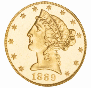 1889 $5 Liberty Half-Eagle NGC PF 65 cameo gold coin. Provenance: Amon Carter collection, $44,800. Morphy Auctions image.