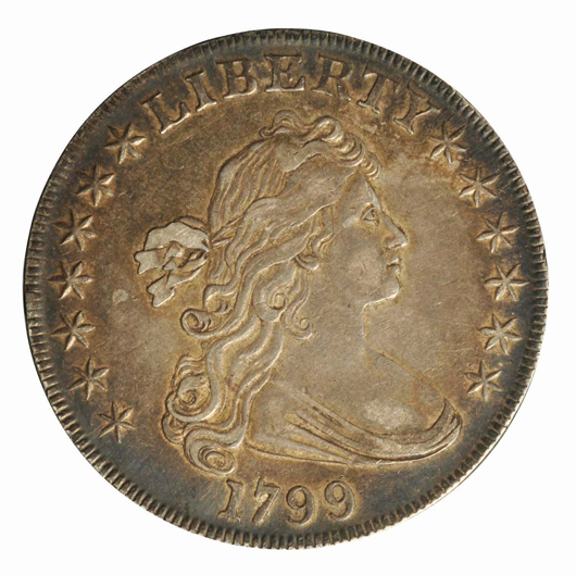 1799 Draped-Bust Heraldic silver dollar, $4,100. Morphy Auctions image.