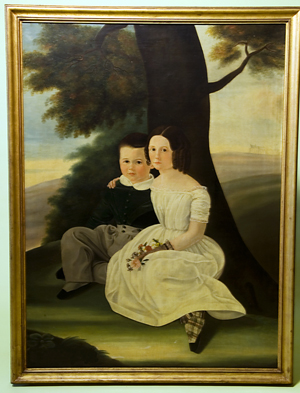 American school folk art oil painting, early to mid 19th century, est. $3,000-$5,000. Image courtesy of S.B. & Co.