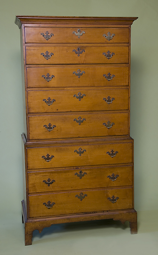 Chippendale maple chest on chest, New England, est. $4,000-$6,000. Image courtesy of S.B. & Co.